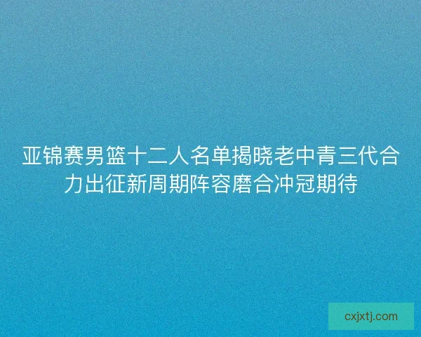 亚锦赛男篮十二人名单揭晓老中青三代合力出征新周期阵容磨合冲冠期待