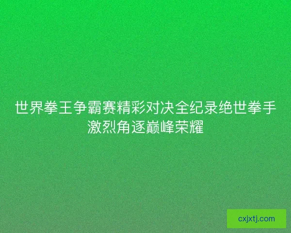 世界拳王争霸赛精彩对决全纪录绝世拳手激烈角逐巅峰荣耀